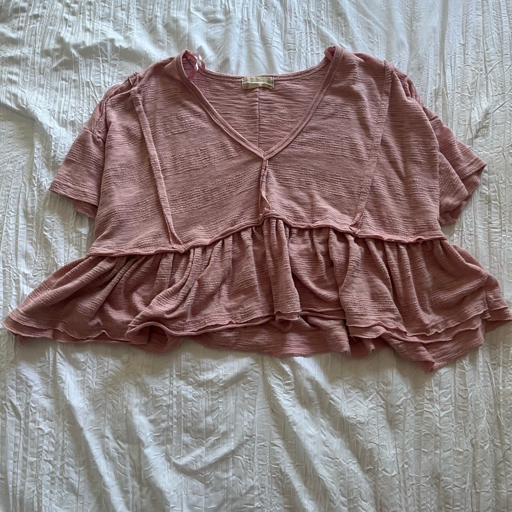 Altar'd State Pink Ruffled Crop Blouse